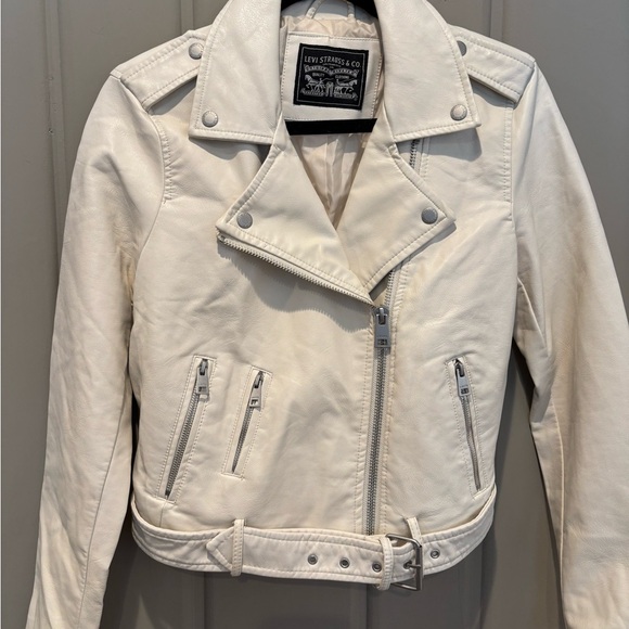 Levi's White Faux Leather Jacket Moto Belted  -  Size S  NWT - Picture 4 of 9